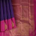 Purple and Rani Pink Bold Leaf Zari Motif Kanjeevaram Pure Silk Bridal Saree, Contrast Pallu with Minimal Gold Border, 110 cm Width, Made in India-D22763