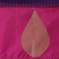 Purple and Rani Pink Bold Leaf Zari Motif Kanjeevaram Pure Silk Bridal Saree, Contrast Pallu with Minimal Gold Border, 110 cm Width, Made in India-D22763