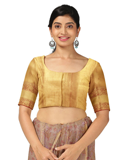 Peach and Mustard Checked Floral Zari Kanjeevaram Pure Silk Bridal Saree, Traditional Red Border with Gold Pallu, 110 cm Width, Made in India-D22767