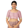 Blush Pink and Gold Subtle Zari Checked Kanjeevaram Pure Silk Bridal Saree, Minimalist Design with Soft Contrast Border, 110 cm Width, Made in India-D22769 - Regal Fabrics