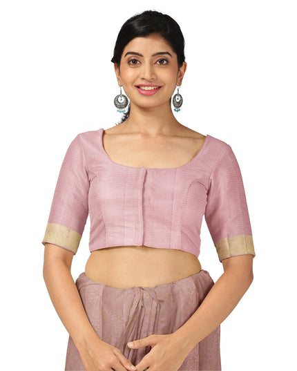 Blush Pink and Gold Subtle Zari Checked Kanjeevaram Pure Silk Bridal Saree, Minimalist Design with Soft Contrast Border, 110 cm Width, Made in India-D22769 - Regal Fabrics