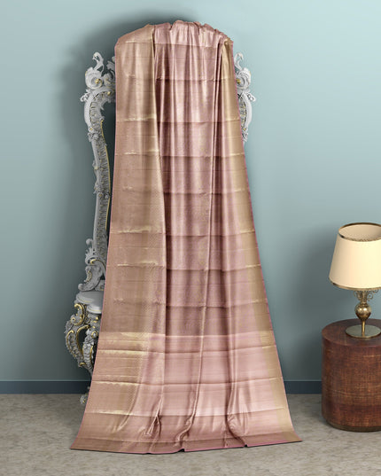 Blush Pink and Gold Subtle Zari Checked Kanjeevaram Pure Silk Bridal Saree, Minimalist Design with Soft Contrast Border, 110 cm Width, Made in India-D22769 - Regal Fabrics