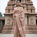 Blush Pink and Gold Subtle Zari Checked Kanjeevaram Pure Silk Bridal Saree, Minimalist Design with Soft Contrast Border, 110 cm Width, Made in India-D22769 - Regal Fabrics