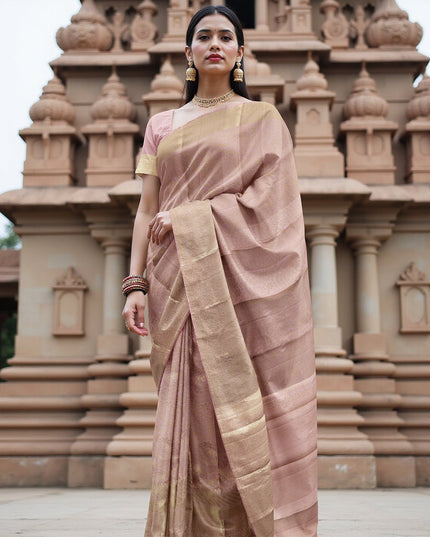 Blush Pink and Gold Subtle Zari Checked Kanjeevaram Pure Silk Bridal Saree, Minimalist Design with Soft Contrast Border, 110 cm Width, Made in India-D22769 - Regal Fabrics