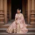 Blush Pink and Gold Subtle Zari Checked Kanjeevaram Pure Silk Bridal Saree, Minimalist Design with Soft Contrast Border, 110 cm Width, Made in India-D22769 - Regal Fabrics