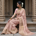 Blush Pink and Gold Subtle Zari Checked Kanjeevaram Pure Silk Bridal Saree, Minimalist Design with Soft Contrast Border, 110 cm Width, Made in India-D22769 - Regal Fabrics