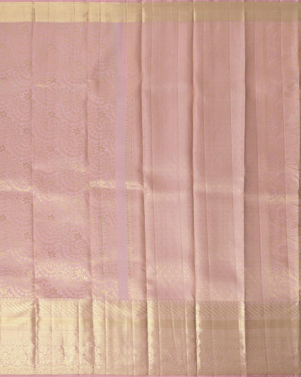 Blush Pink and Gold Subtle Zari Checked Kanjeevaram Pure Silk Bridal Saree, Minimalist Design with Soft Contrast Border, 110 cm Width, Made in India-D22769 - Regal Fabrics