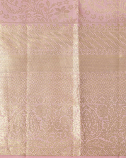 Blush Pink and Gold Subtle Zari Checked Kanjeevaram Pure Silk Bridal Saree, Minimalist Design with Soft Contrast Border, 110 cm Width, Made in India-D22769 - Regal Fabrics