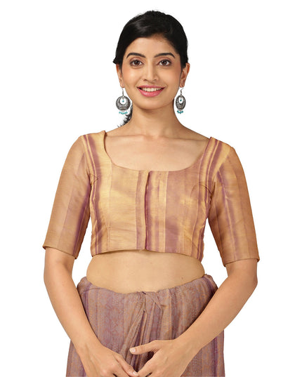 ساري زفاف كانجيفارام من الحرير الخالص، من قماش زاري منقوش باللونين الذهبي الوردي والأرجواني، مع حافة زهرية على شكل فيل مع نقش تقليدي، عرض 110 سم، صنع في الهند - D22770