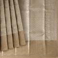 Champagne Gold and Silver Zari Checked Kanjeevaram Pure Silk Bridal Saree, Subtle Geometric Pallu with Self Border, 110 cm Width, Made in India-D22771