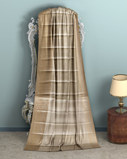 Champagne Gold and Silver Zari Checked Kanjeevaram Pure Silk Bridal Saree, Subtle Geometric Pallu with Self Border, 110 cm Width, Made in India-D22771