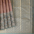 Dusty Rose and Teal Floral Brocade Zari Kanjeevaram Pure Silk Bridal Saree, Contrast Cream Pallu with Temple Motif Border, 110 cm Width, Made in India-D22772