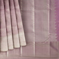 Icy Lilac and Mauve Zari Striped Kanjeevaram Pure Silk Bridal Saree, Subtle Checked Pattern with Soft Border Detailing, 110 cm Width, Made in India-D22773