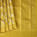 Sunflower Yellow Gold and Silver Floral Brocade Kanjeevaram Pure Silk Bridal Saree, All-Over Zari Weave with Classic Border, 110 cm Width, Made in India-D22775