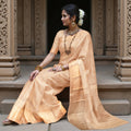 Champagne Beige Self Zari Woven Kanjeevaram Pure Silk Bridal Saree, Traditional Border with Ornamental Pallu, 110 cm Width, Made in India-D22776