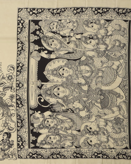 Beige Chennori Silk Pen Kalamkari Saree with Handpainted Mythological Design, Width 110 Cms, Origin: Sri Kalahasthi, India, 5.5 Mtrs with Blouse Piece-D22829