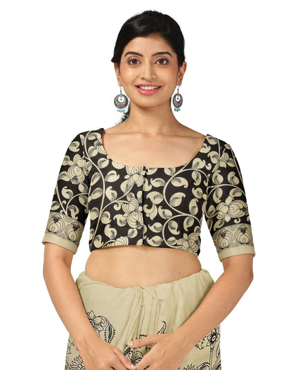 Beige Chennori Silk Pen Kalamkari Saree with Handpainted Mythological Design, Width 110 Cms, Origin: Sri Kalahasthi, India, 5.5 Mtrs with Blouse Piece-D22829