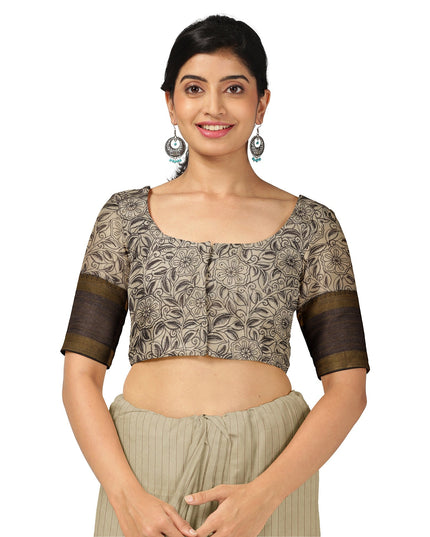 Cream Bangalore Silk Pen Kalamkari Saree with Handpainted Mythological Figures, Width 110 Cms, Origin: Sri Kalahasthi, India, 5.5 Mtrs with Blouse Piece-D22833