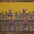 Mustard Yellow Bangalore Silk Pen Kalamkari Saree with Handpainted Epic Narratives, Width 110 Cms, Origin: Sri Kalahasthi, India, 5.5 Mtrs with Blouse Piece-D22839