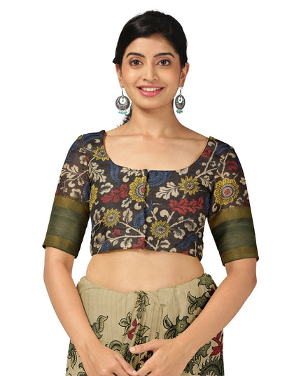 Multicolor Bangalore Silk Pen Kalamkari Saree with Handpainted Mythological Motifs, Width 110 Cms, Origin: Sri Kalahasthi, India, 5.5 Mtrs with Blouse Piece-D22844