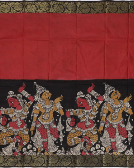 ساري كالامكاري حريري متعدد الألوان من بنغالور، مزين بزخارف إلهية مرسومة يدويًا، عرض 110 سم، أصله: سري كالاهاستي، الهند، طوله 5.5 متر مع بلوزة - D22846