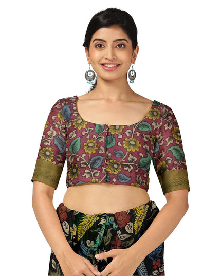 ساري كالامكاري حريري أسود من بنغالور، مزين برسومات أسطورية مرسومة يدويًا، عرض 110 سم، أصله: سري كالاهاستي، الهند، طوله 5.5 متر مع بلوزة - D22847