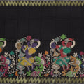 Black Bangalore Silk Pen Kalamkari Saree with Handpainted Mythological Art, Width 110 Cms, Origin: Sri Kalahasthi, India, 5.5 Mtrs with Blouse Piece-D22848