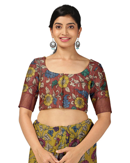 Mustrad Yellow Tussar Silk Pen Kalamkari Saree with Handpainted Mythological Illustrations, Width 110 Cms, Origin: Sri Kalahasthi, India, 5.5 Mtrs with Blouse Piece-D22854