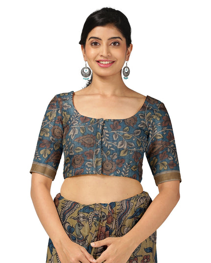 Terracotta Tussar Silk Pen Kalamkari Saree with Handpainted Mythological Art, Width 110 Cms, Origin: Sri Kalahasthi, India, 5.5 Mtrs with Blouse Piece-D22858