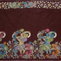 Burgundy Mangalagiri Silk Pen Kalamkari Saree with Handpainted Mythological Motifs, Width 110 Cms, Origin: Sri Kalahasthi, India, 5.5 Mtrs with Blouse Piece-D22865