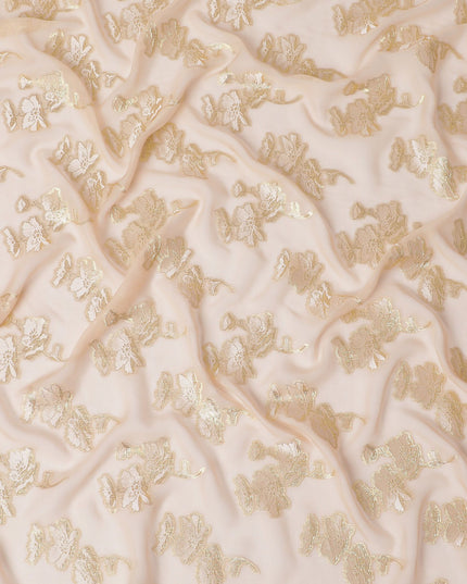 Creamy Opulence Gold-Leaf Silk Chiffon Garbasaar Fabric, 110 cm Wide – South Korean Luxe Textile-Piece of 2.0 Mtrs-D18665
