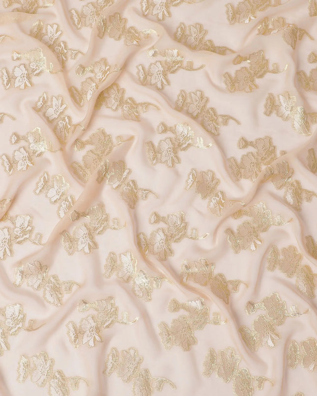 Creamy Opulence Gold-Leaf Silk Chiffon Garbasaar Fabric, 110 cm Wide – South Korean Luxe Textile-Piece of 2.0 Mtrs-D18665 Regal Fabrics