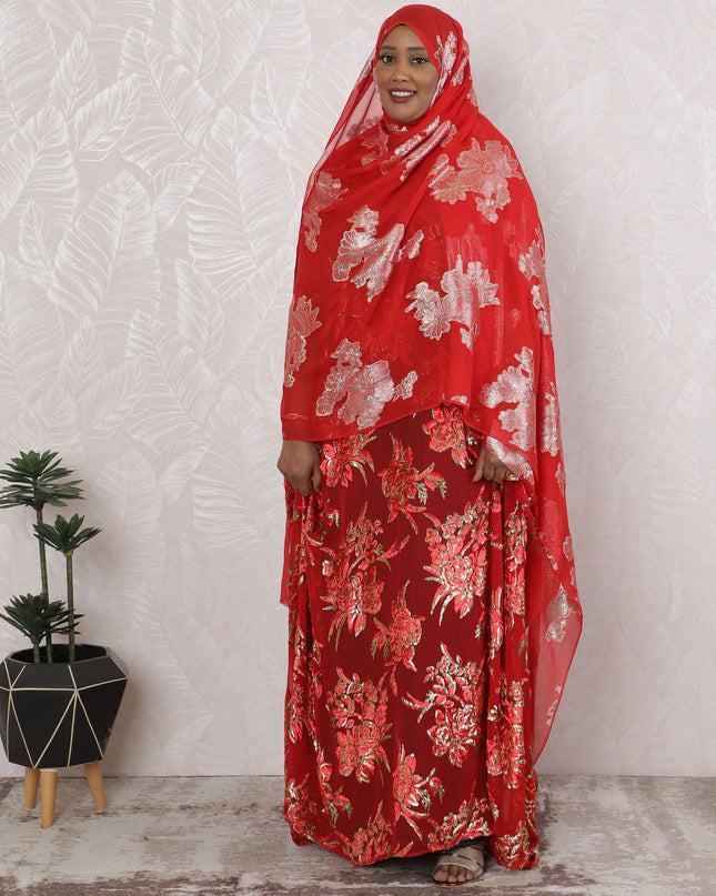 قماش جارباسار شيفون حريري مطرز من كورال بلوم، عرض 110 سم - أناقة الصناعة الكورية الجنوبية - قطعة 2.0 متر -D18667