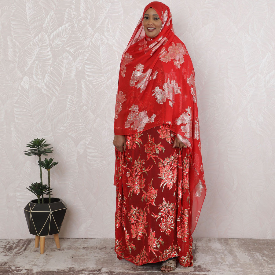 قماش جارباسار شيفون حريري مطرز من كورال بلوم، عرض 110 سم - أناقة الصناعة الكورية الجنوبية - قطعة 2.0 متر -D18667