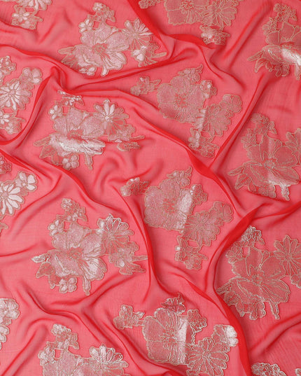 قماش جارباسار شيفون حريري مطرز من كورال بلوم، عرض 110 سم - أناقة الصناعة الكورية الجنوبية - قطعة 2.0 متر -D18667