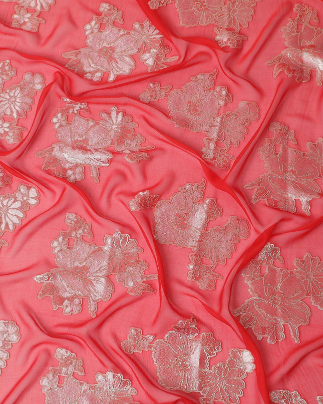 قماش جارباسار شيفون حريري مطرز من كورال بلوم، عرض 110 سم - أناقة الصناعة الكورية الجنوبية - قطعة 2.0 متر -D18667