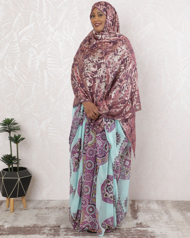 Mauve Majesty Embroidered Silk Chiffon Garbasaar Fabric, 110 cm Wide – South Korean Textile Splendor- Piece of 2.0 Mtrs-D18668