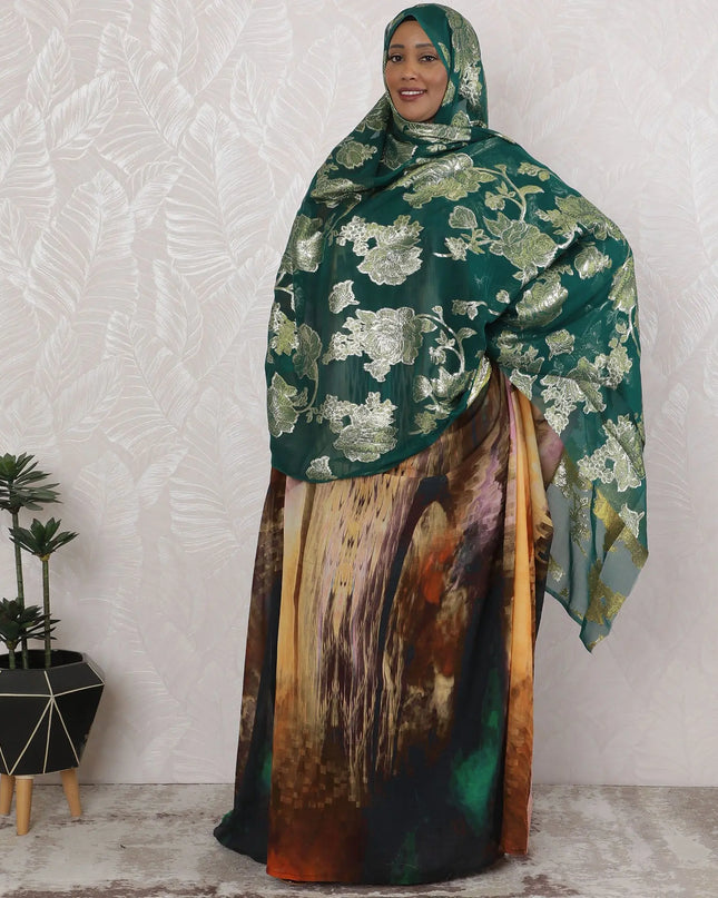 Emerald Grandeur Embroidered Silk Chiffon Garbasaar Fabric, 110 cm Wide – Exquisite South Korean Craftsmanship- Piece of 2.0 Mtrs-D18669 Regal Fabrics