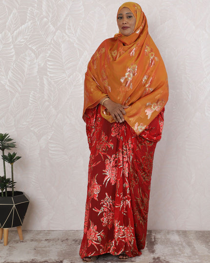 Sunset Shimmer Embroidered Silk Chiffon Garbasaar Fabric, 110 cm Wide â€“ Korean Silken Luxury- Piece of 2.0 Mtrs-D18670 Regal Fabrics