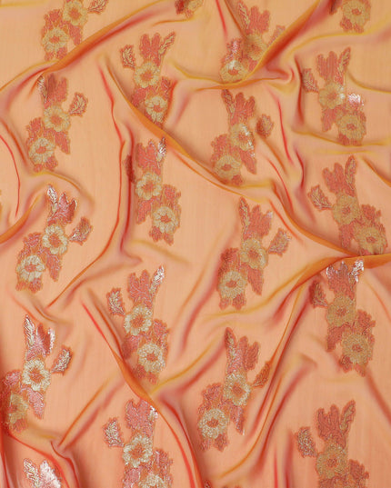 Sunset Shimmer Embroidered Silk Chiffon Garbasaar Fabric, 110 cm Wide â€“ Korean Silken Luxury- Piece of 2.0 Mtrs-D18670 Regal Fabrics