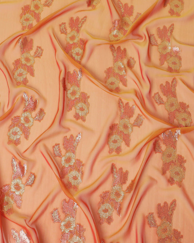 Sunset Shimmer Embroidered Silk Chiffon Garbasaar Fabric, 110 cm Wide – Korean Silken Luxury- Piece of 2.0 Mtrs-D18670