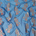 Sapphire Splendor Embroidered Silk Chiffon Garbasaar Fabric, 110 cm Wide â€“ Korean Textile Elegance- Piece of 2.0 Mtrs-D18671 Regal Fabrics