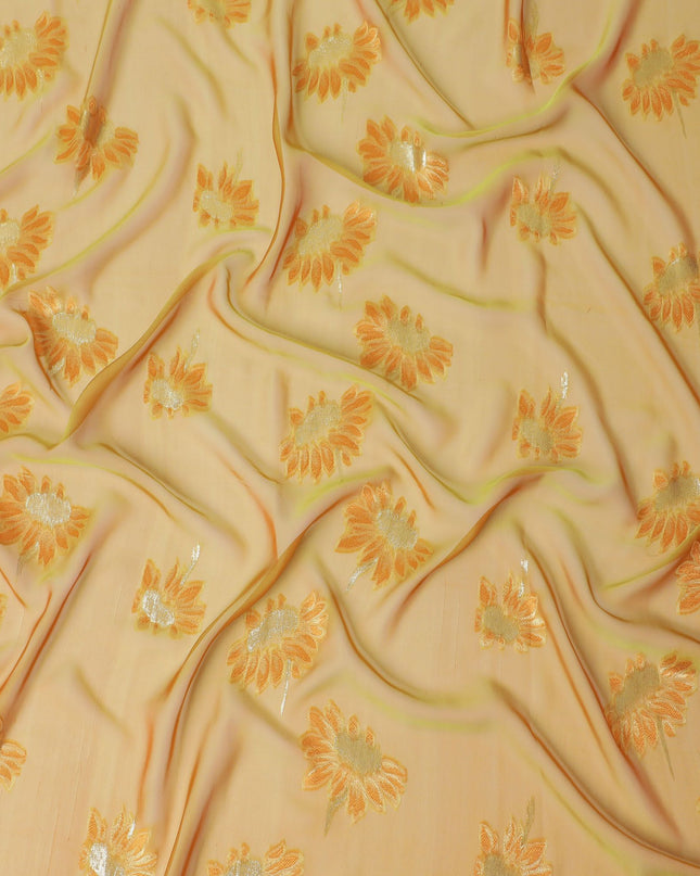 Golden Marigold Silk Chiffon Garbasaar Fabric, 110 cm Wide â€“ Radiant South Korean Weave- Piece of 2.0 Mtrs-D18672