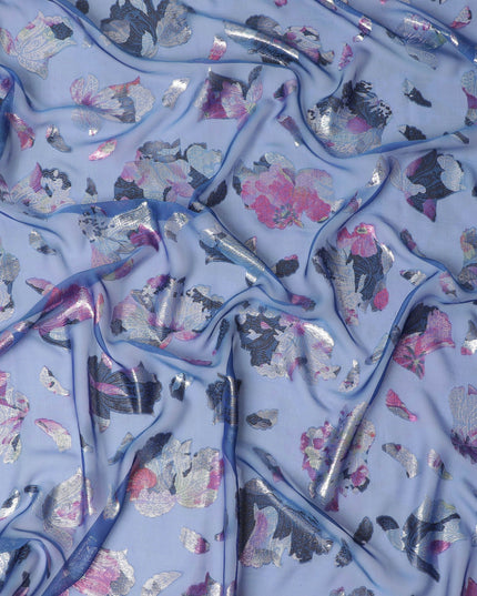 Iridescent Petal Cascade Silk Chiffon Garbasaar Fabric, 110 cm Wide â€“ French Crafted Textile Marvel- Piece of 2.0 Mtrs-D18680