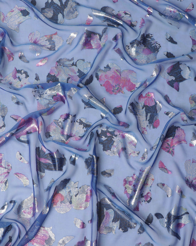 Iridescent Petal Cascade Silk Chiffon Garbasaar Fabric, 110 cm Wide â€“ French Crafted Textile Marvel- Piece of 2.0 Mtrs-D18680