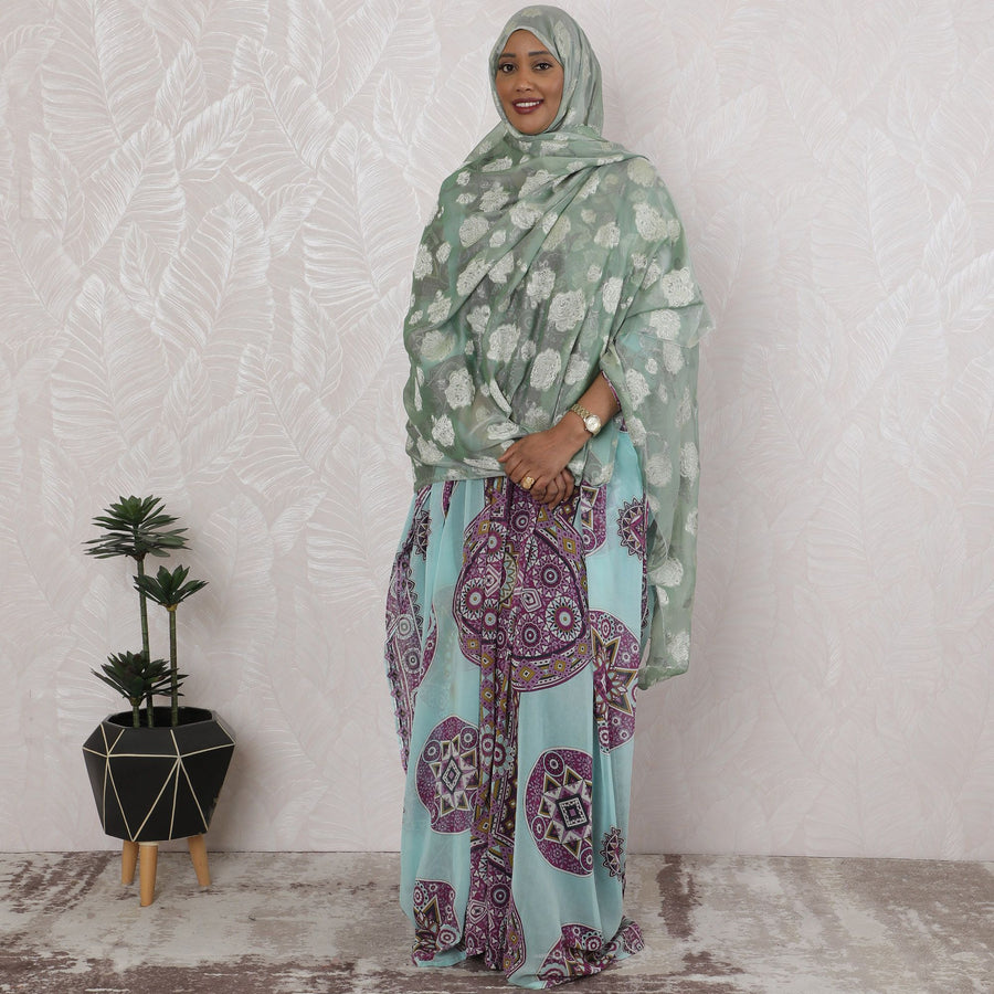 Mint Whisper Embroidered Silk Chiffon Garbasaar Fabric, 110 cm Wide â€“ French Couture Elegance- Piece of 2.0 Mtrs-D18681 Regal Fabrics