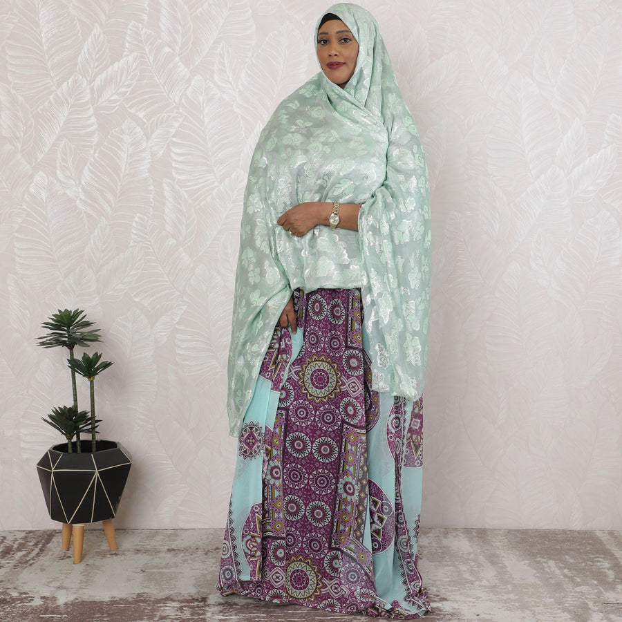 Frosted Sage Embellished Silk Chiffon Garbasaar Fabric, 110 cm Wide – French Textile Splendor- Piece of 2.0 Mtrs-D18682 - Regal Fabrics