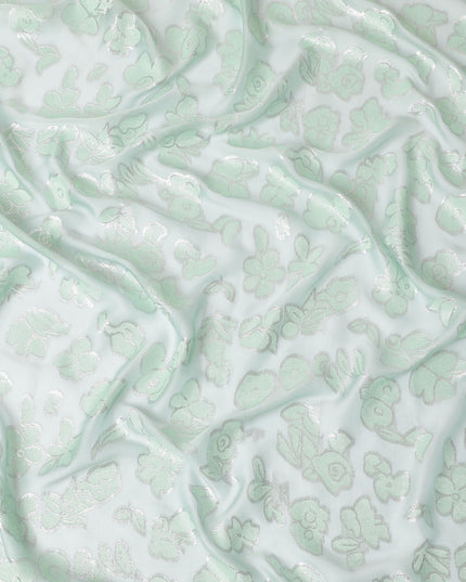 Frosted Sage Embellished Silk Chiffon Garbasaar Fabric, 110 cm Wide – French Textile Splendor- Piece of 2.0 Mtrs-D18682