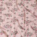 قماش قطني مطرز من Blush Blossom - وردي فاتح مع تفاصيل خضراء، عرض 110 سم -D18751