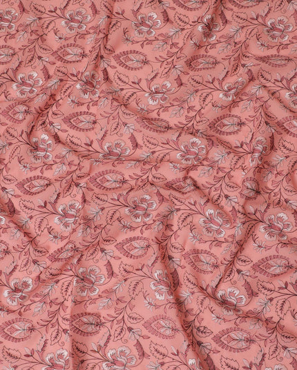 Coral Charm Embroidered Cotton Lawn Fabric - Warm Coral with White Florals, 110cm Width-D18754